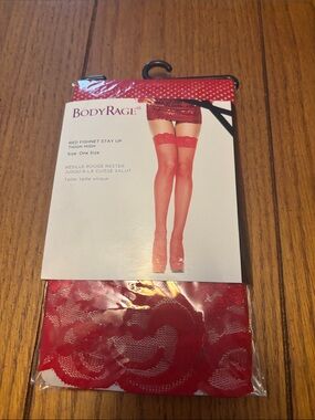 BodyRage Red Fishnet Thigh High Stockings